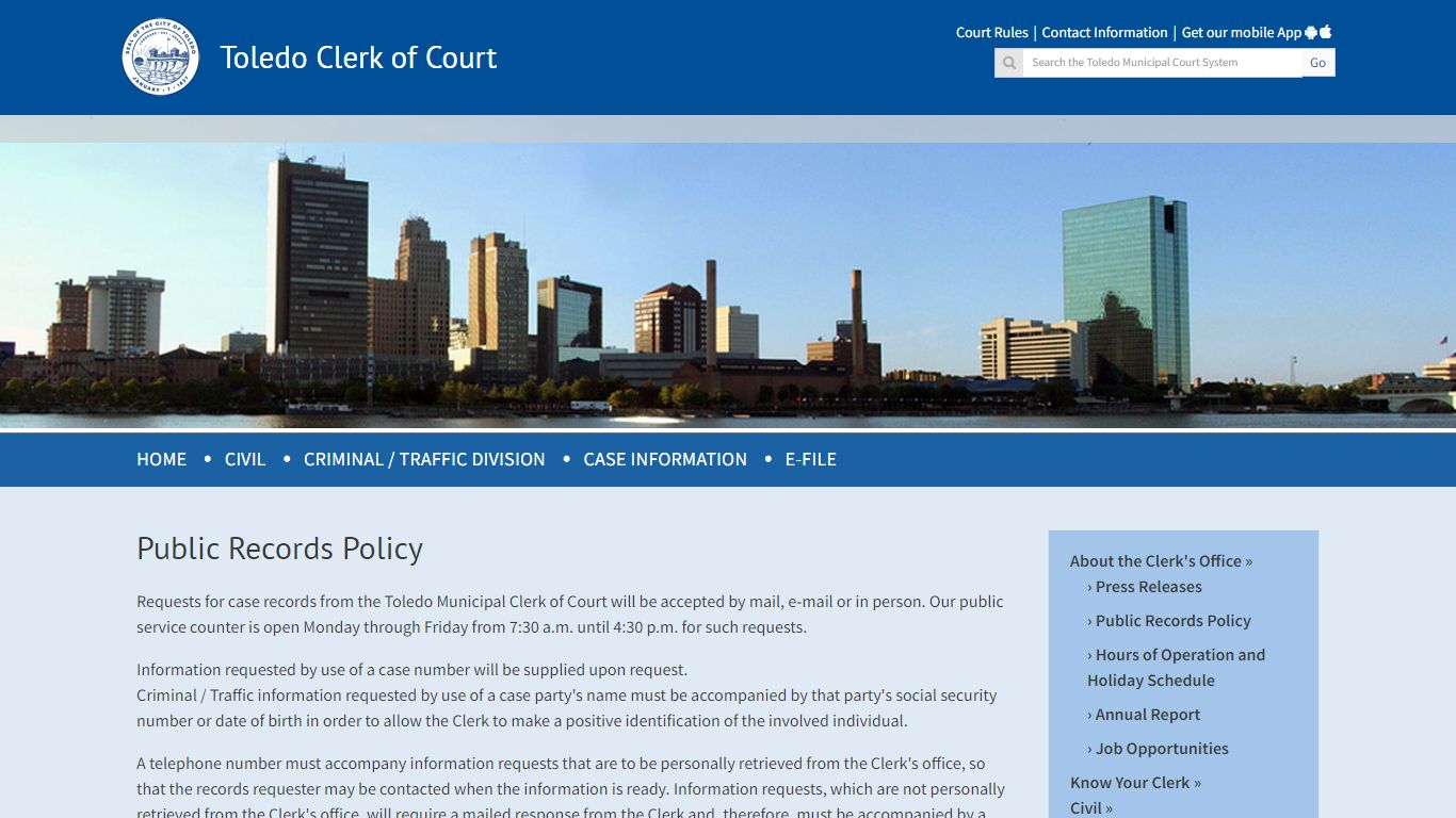 Public Records Policy - Clerk of Toledo Municipal Court